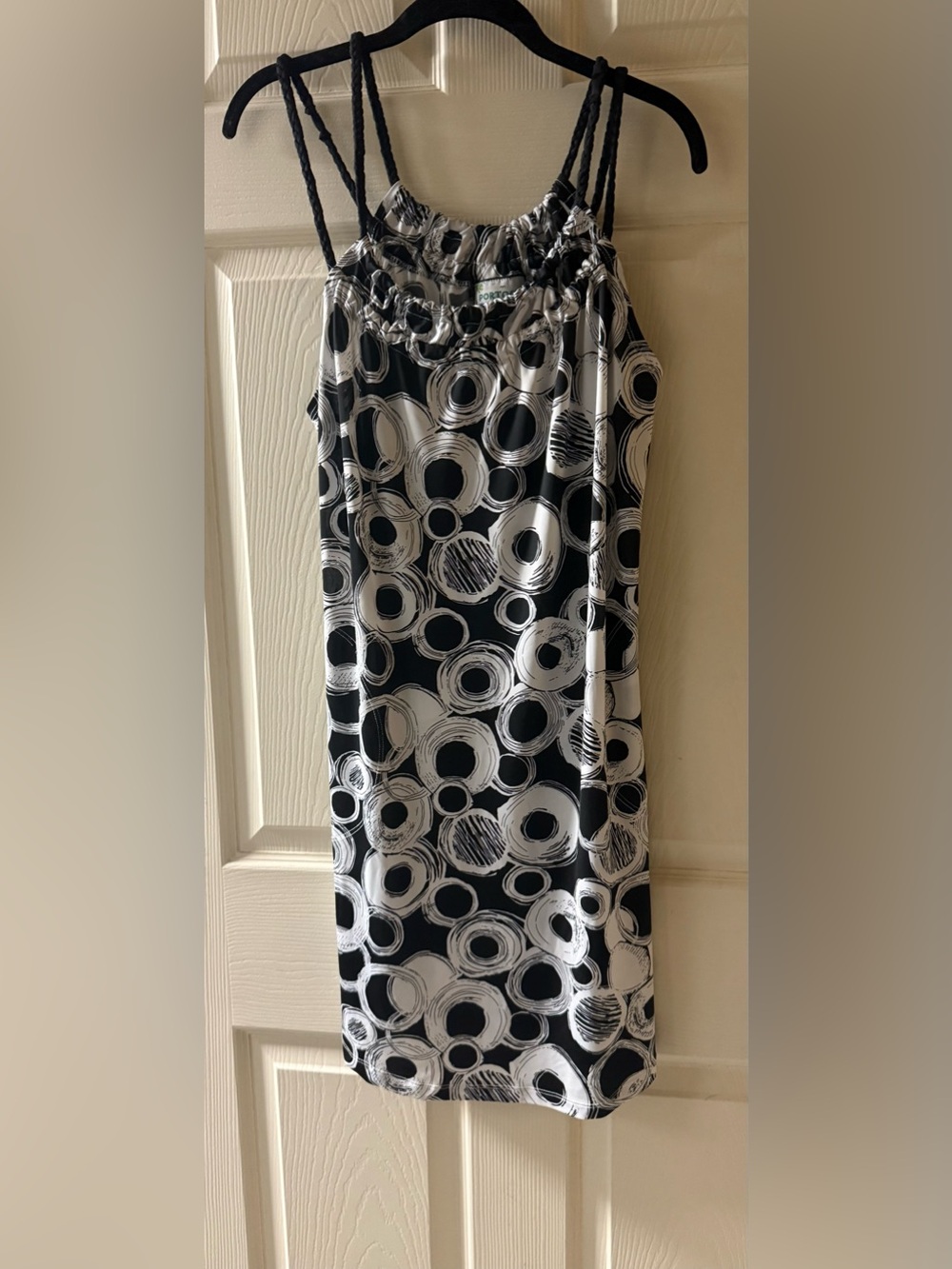 Sleeveless Black & White Circle-Print Mini Dress or swim cover-up